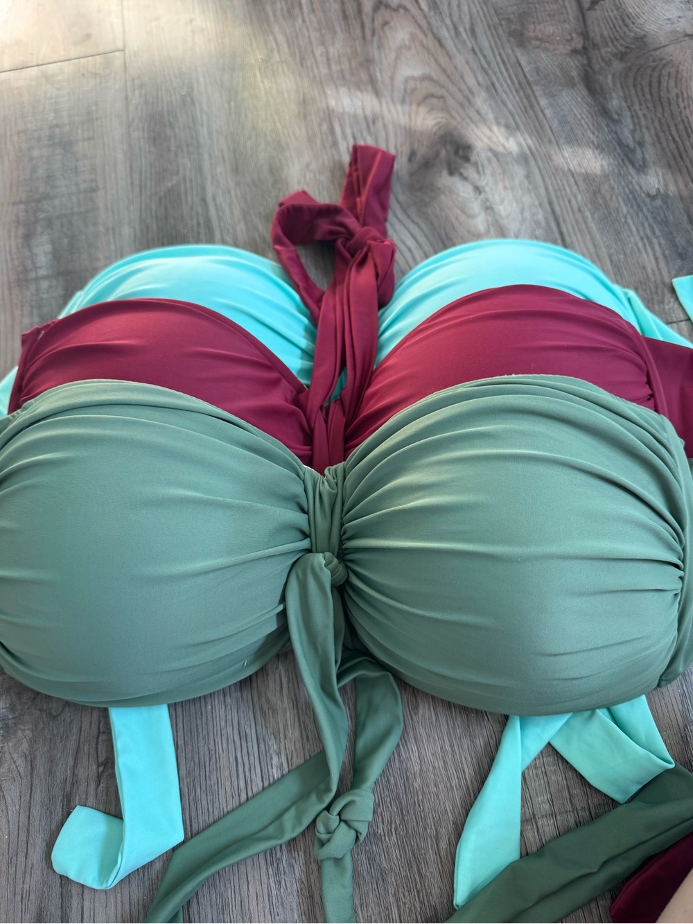 Colorblock Bandeau Swim Tops - Mint, Teal, and Burgundy